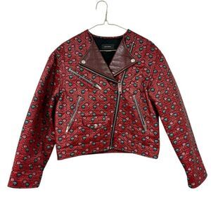 Isabel Marant Embroidered Leather Trim Moto Jacket Size S